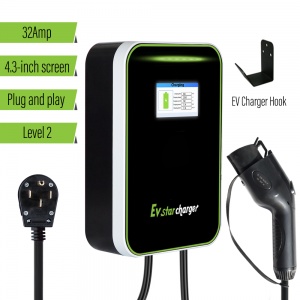 EVstarcharger Home Electric Vehicle (EV) Charger Upto 32Amp, 240V, Indoor/Outdoor Car Charging Station with Level 2,4.3 Inch display, 20-Foot Cable with NEMA 14-50 Plug